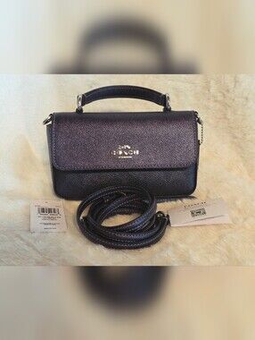NWT Coach Mini Jamie Top Handle Crossbody Metallic Navy Blue Bag